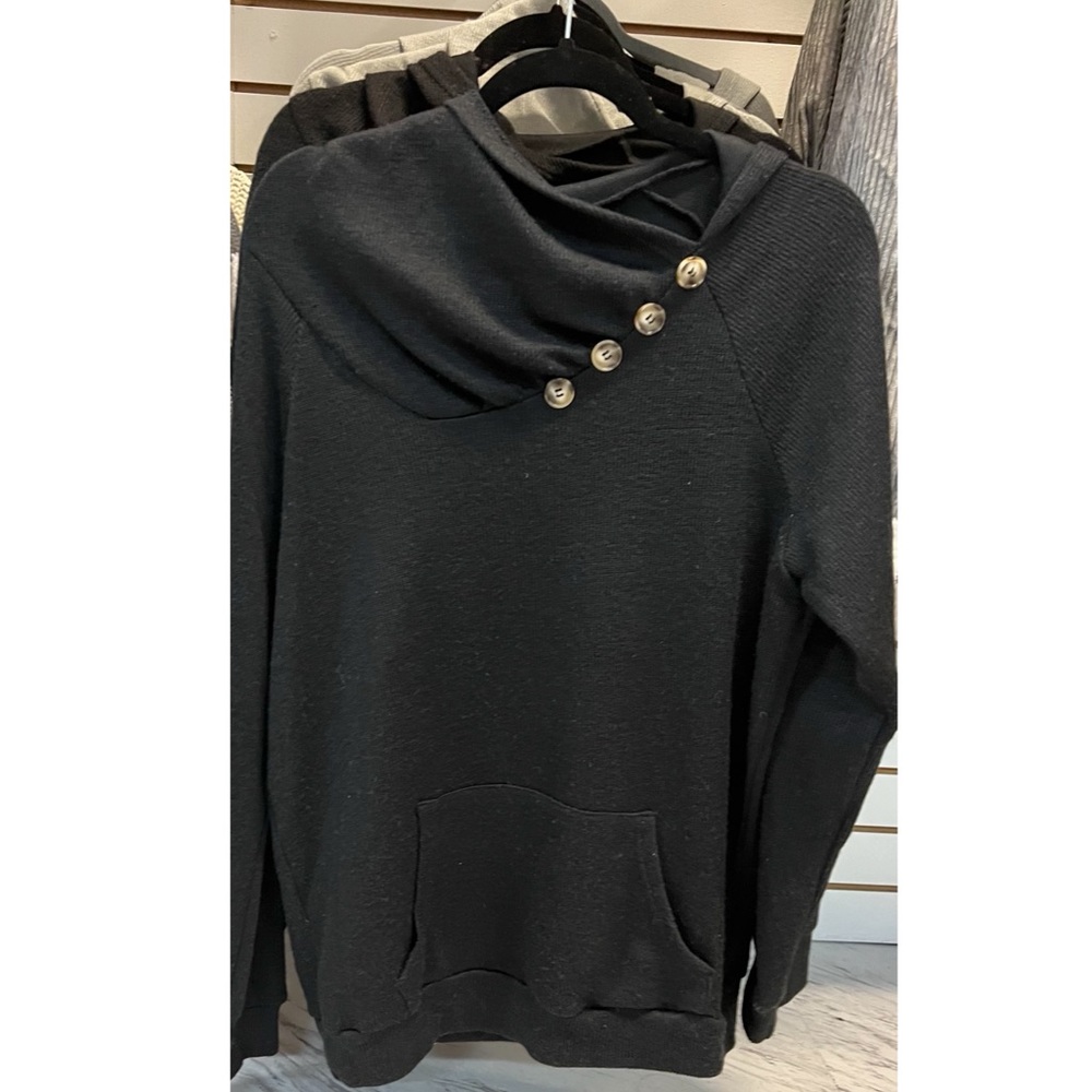 Black Sweater Hoodie with decorative buttons